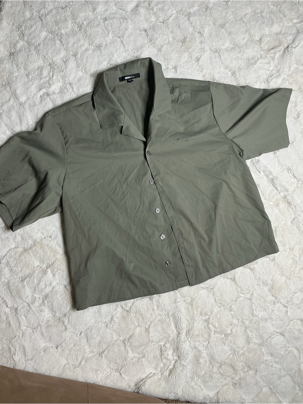 NovaMEN Olive Green Short-Sleeve Cropped Shirt Jacket